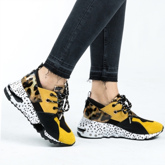 Steve Madden Shoes - Steve Madden Womens Cliff Trainer - Yellow / Multi, Size 8.5 W, 7M